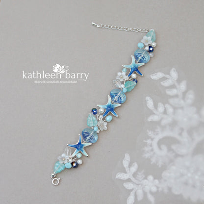 Beach theme statement wedding bracelet starfish and shells bridal jewelry - Rose gold, gold or silver Custom colors to order STYLE: Tevin