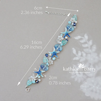 Beach theme statement wedding bracelet starfish and shells bridal jewelry - Rose gold, gold or silver Custom colors to order STYLE: Tevin