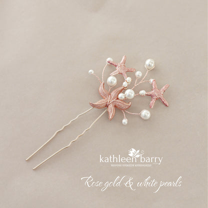 Starfish and pearl hair pin sea star beach wedding - Sold Individually - silver, gold or rose gold