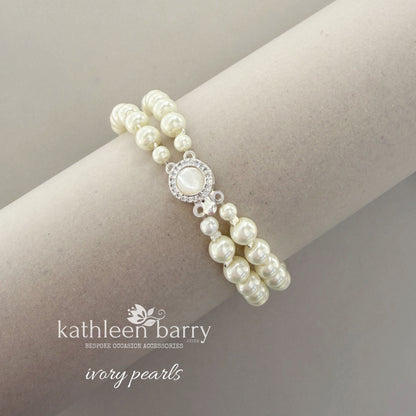 Claudia Double Strand Pearl Bracelet – Mother of Pearl & Pavé Clasp detail - 3 pearl colours