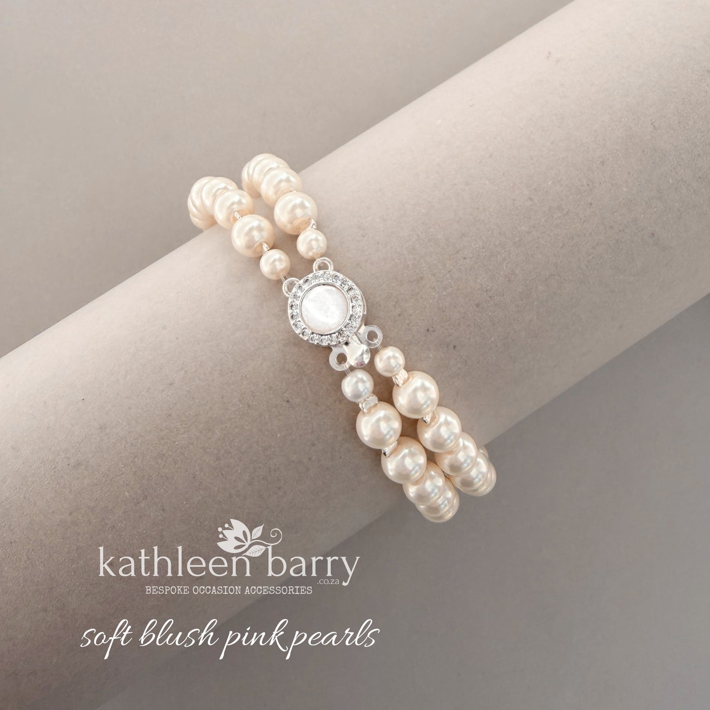 Claudia Double Strand Pearl Bracelet – Mother of Pearl & Pavé Clasp detail - 3 pearl colours