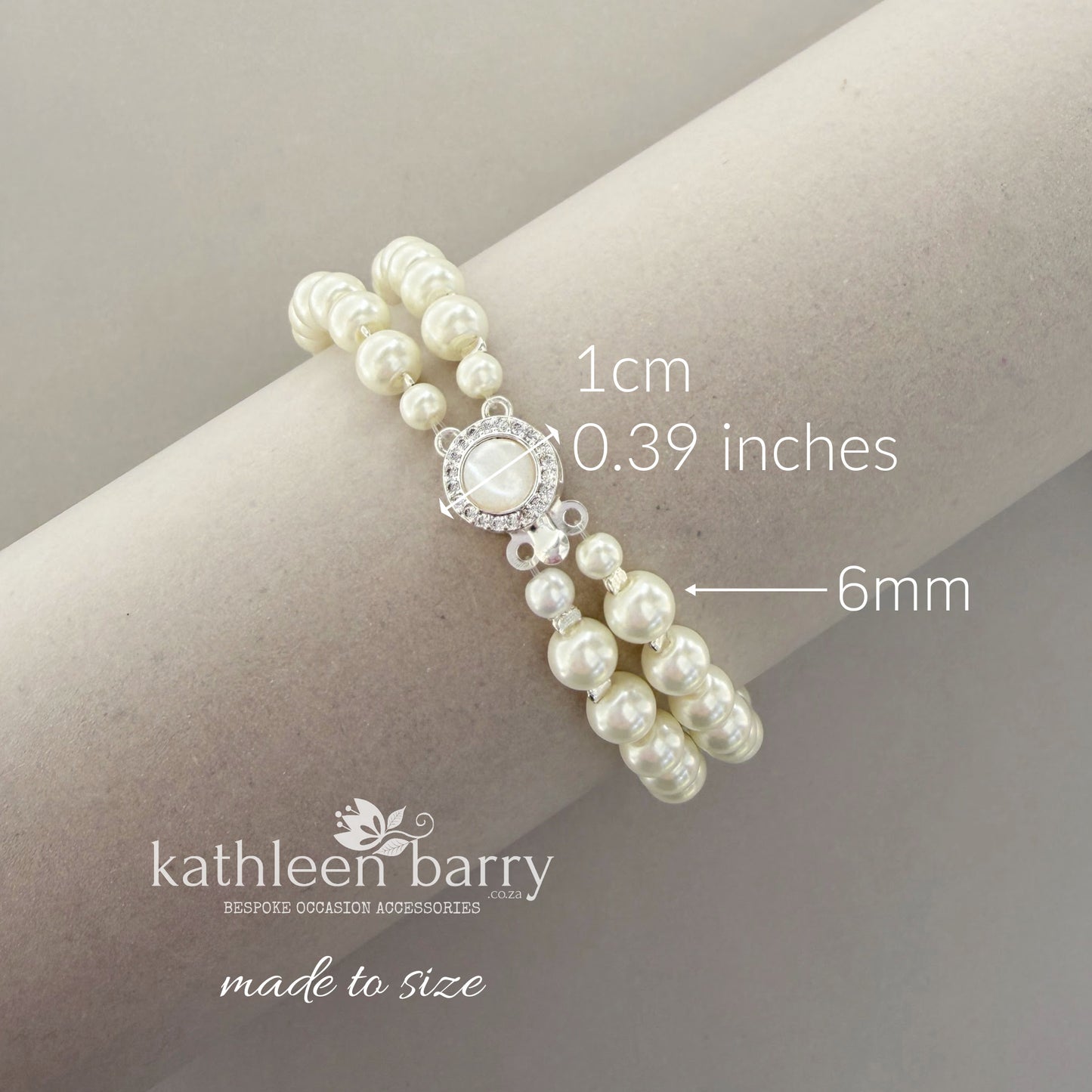 Claudia Double Strand Pearl Bracelet – Mother of Pearl & Pavé Clasp detail - 3 pearl colours