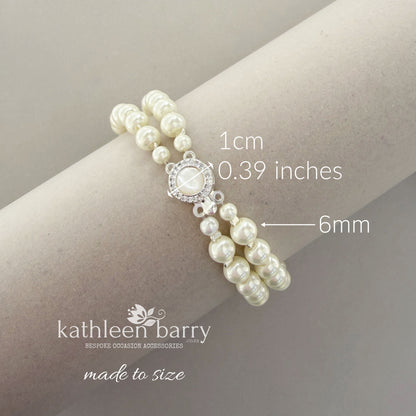 Claudia Double Strand Pearl Bracelet – Mother of Pearl & Pavé Clasp detail - 3 pearl colours