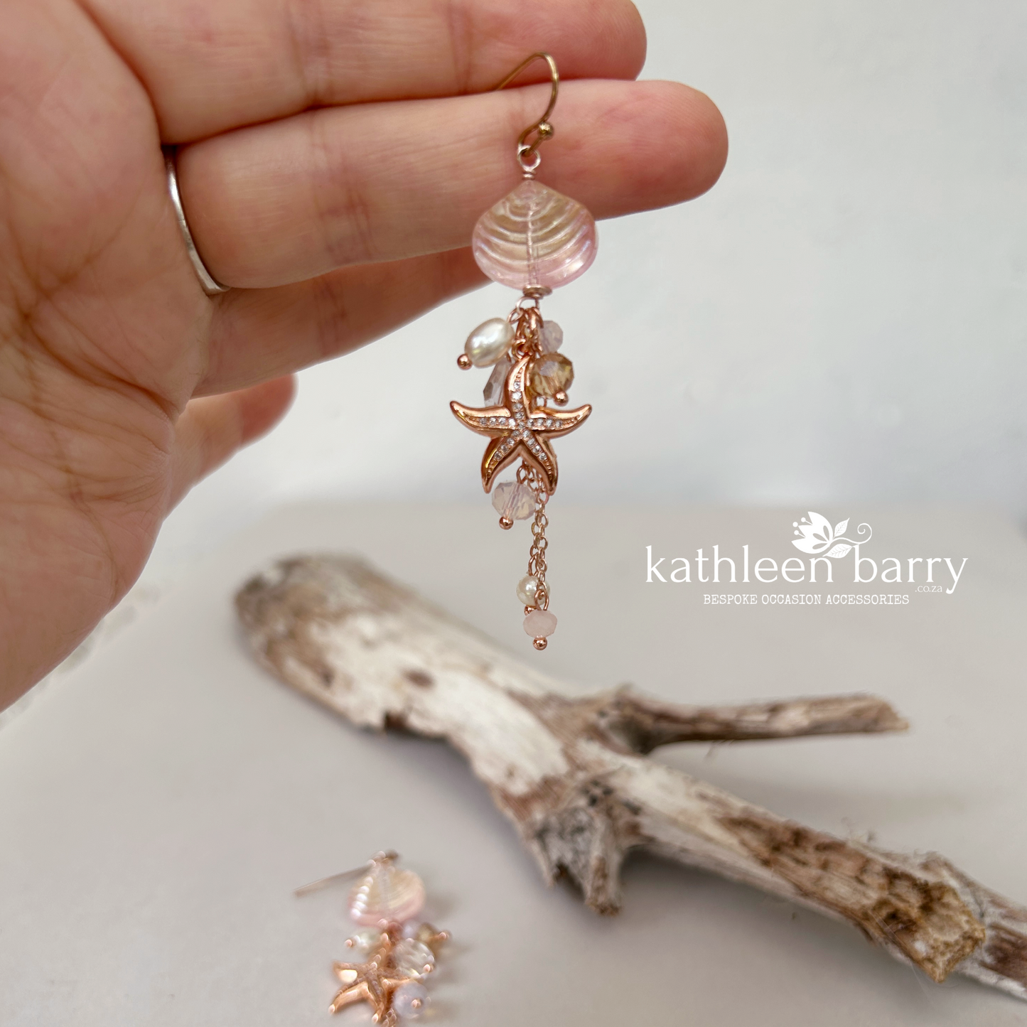 Two tone Shell and Rhinestone Starfish Earrings, pearls Beach Wedding Jewelry, Destination Bridal Earrings