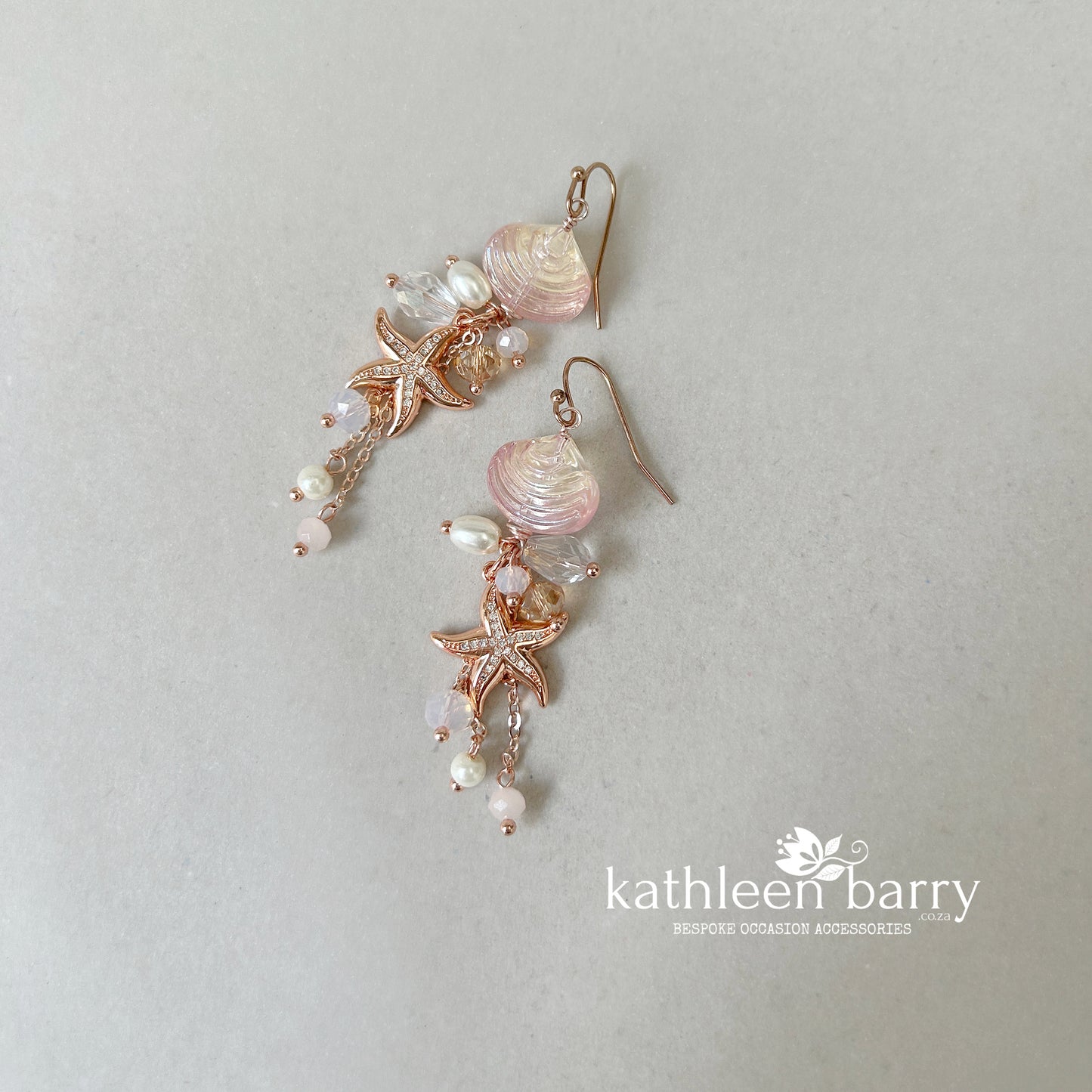 Two tone Shell and Rhinestone Starfish Earrings, pearls Beach Wedding Jewelry, Destination Bridal Earrings