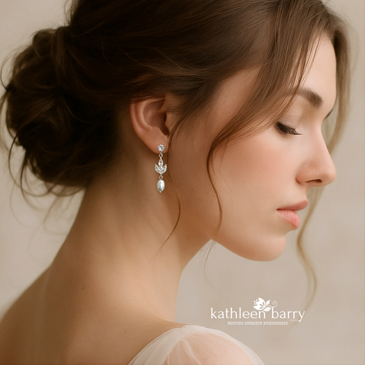 Pearl Drop Bridal Earrings with Marquise Cubic Zirconia