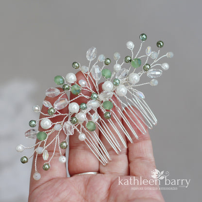 Willow Hairpiece comb - Crystal & Pearl custom colors to order - Silver, Gold or Rose gold options sage green etc