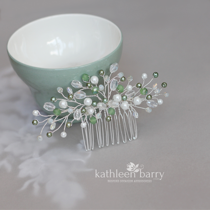 Willow Hairpiece comb - Crystal & Pearl custom colors to order - Silver, Gold or Rose gold options sage green etc