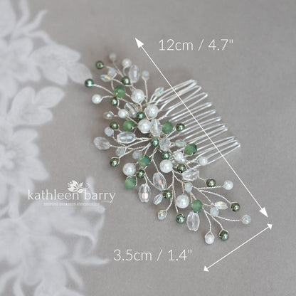Willow Hairpiece comb - Crystal & Pearl custom colors to order - Silver, Gold or Rose gold options sage green etc
