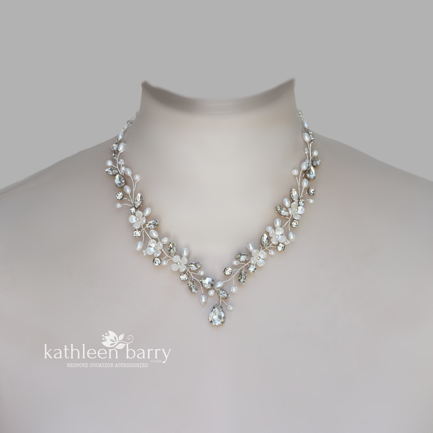 Yolanda statement floral wedding necklace - Available in Silver or gold finish, Clear Rhinestones