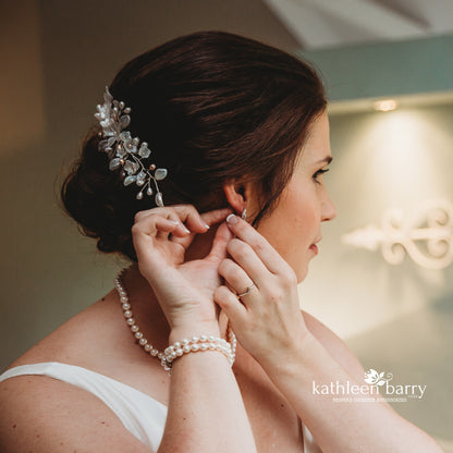 Taryn Statement floral and pearl hairpiece - Silver, gold or rose gold