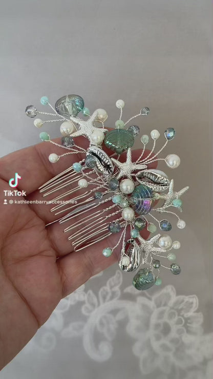 Starfish & shell Crystal and Pearl Bridal hair comb - Color and finish options available