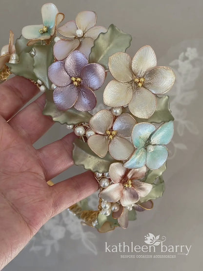 Melinda Muted metallic shade floral tiara style crown - custom colors to order