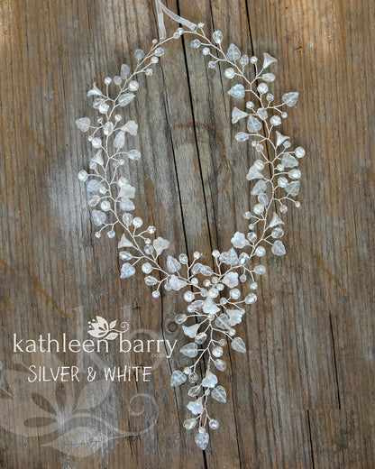 Nicole rose gold floral necklace - Organic crystal and pearls in rose gold, gold or silver finish