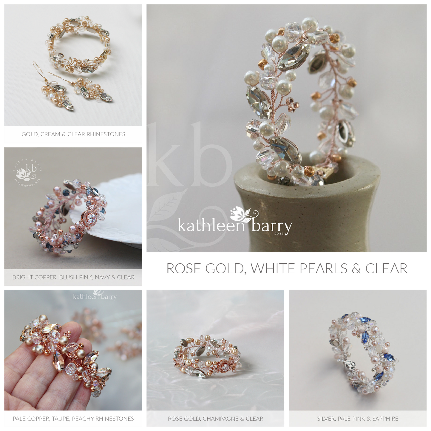 Adele bracelet - rhinestone, crystal & pearl - Rose gold, gold or silver,