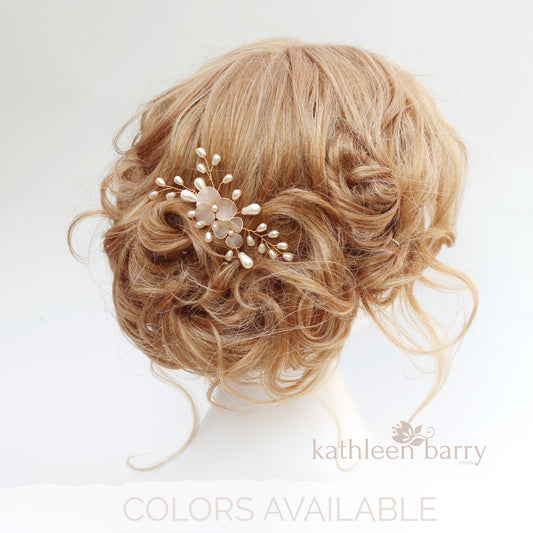 Alison pearl floral hair comb - Color options and metallic finishes available