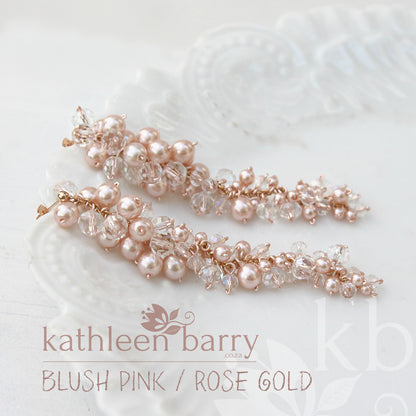 Mandy Bridal Crystal & Pearl Cluster drop Earrings - also available in silver & rose gold