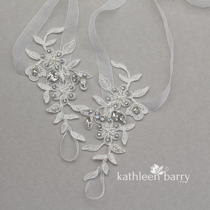 Alicia barefoot lace sandals with crystal and rhinestone detailing