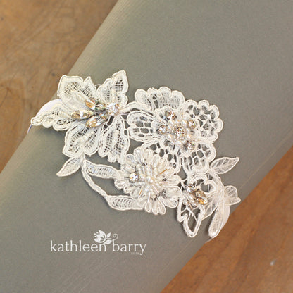 Alicia herloom Lace garter Rhinestone crystal and pearl
