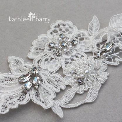 Alicia herloom Lace garter Rhinestone crystal and pearl