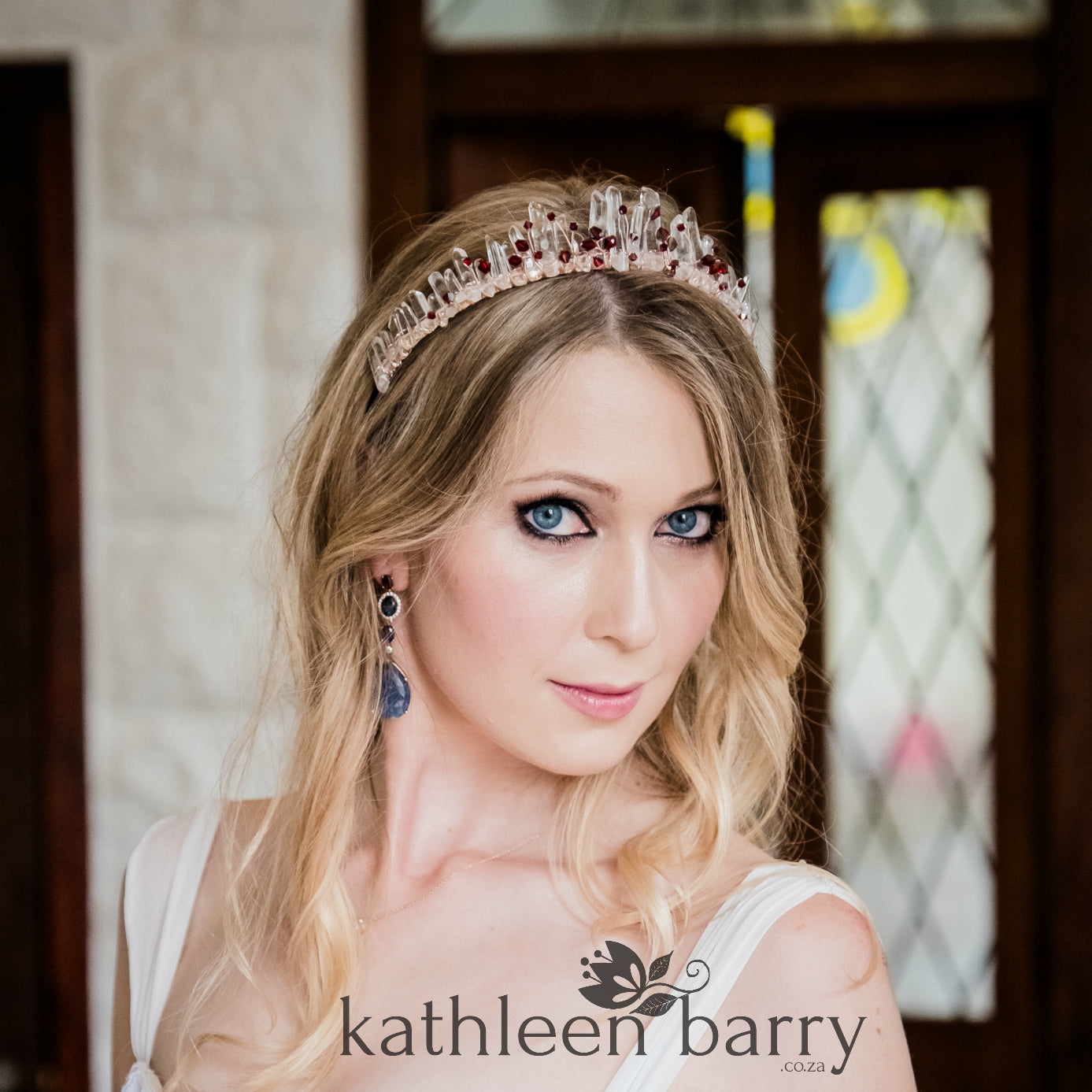 Crystal quartz bridal crown with rose gold, gold or silver wirework - Added crystal detailing
