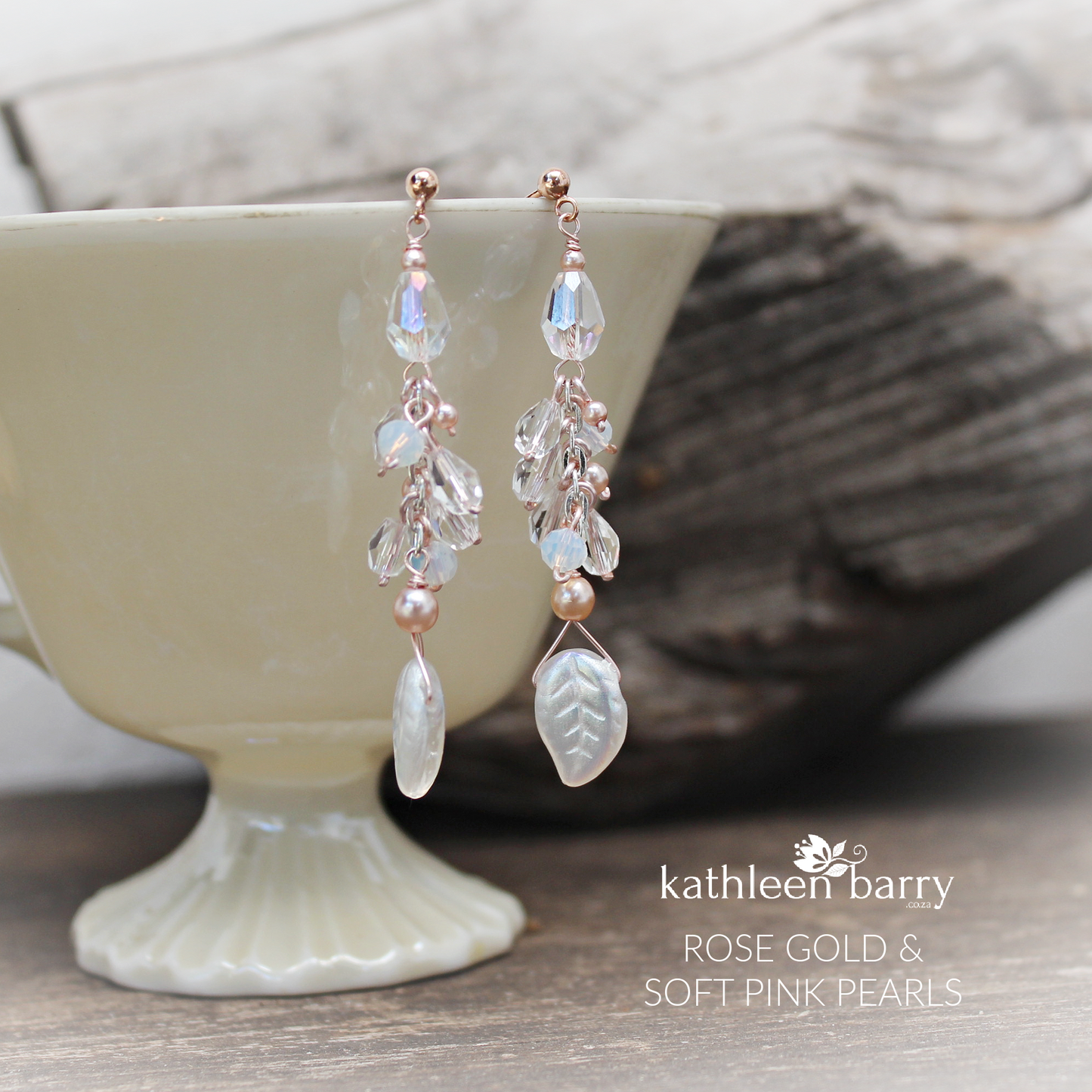 Alexa leaf drop earrings opalescent crystal and pearl detailing silver, gold or rose gold