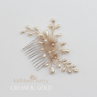 Alison pearl floral hair comb - Color options and metallic finishes available