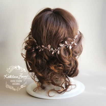 Amanda metallic leaf Crystal & Pearl hair vine / wreath - Silver, gold or rose gold.