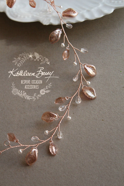 Amanda metallic leaf Crystal & Pearl hair vine / wreath - Silver, gold or rose gold.
