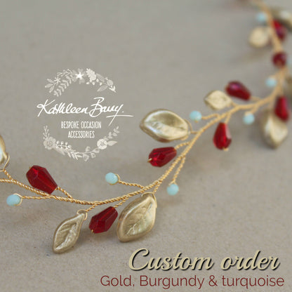 Amanda metallic leaf Crystal & Pearl hair vine / wreath - Silver, gold or rose gold.