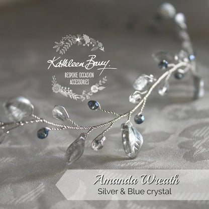Amanda metallic leaf Crystal & Pearl hair vine / wreath - Silver, gold or rose gold.