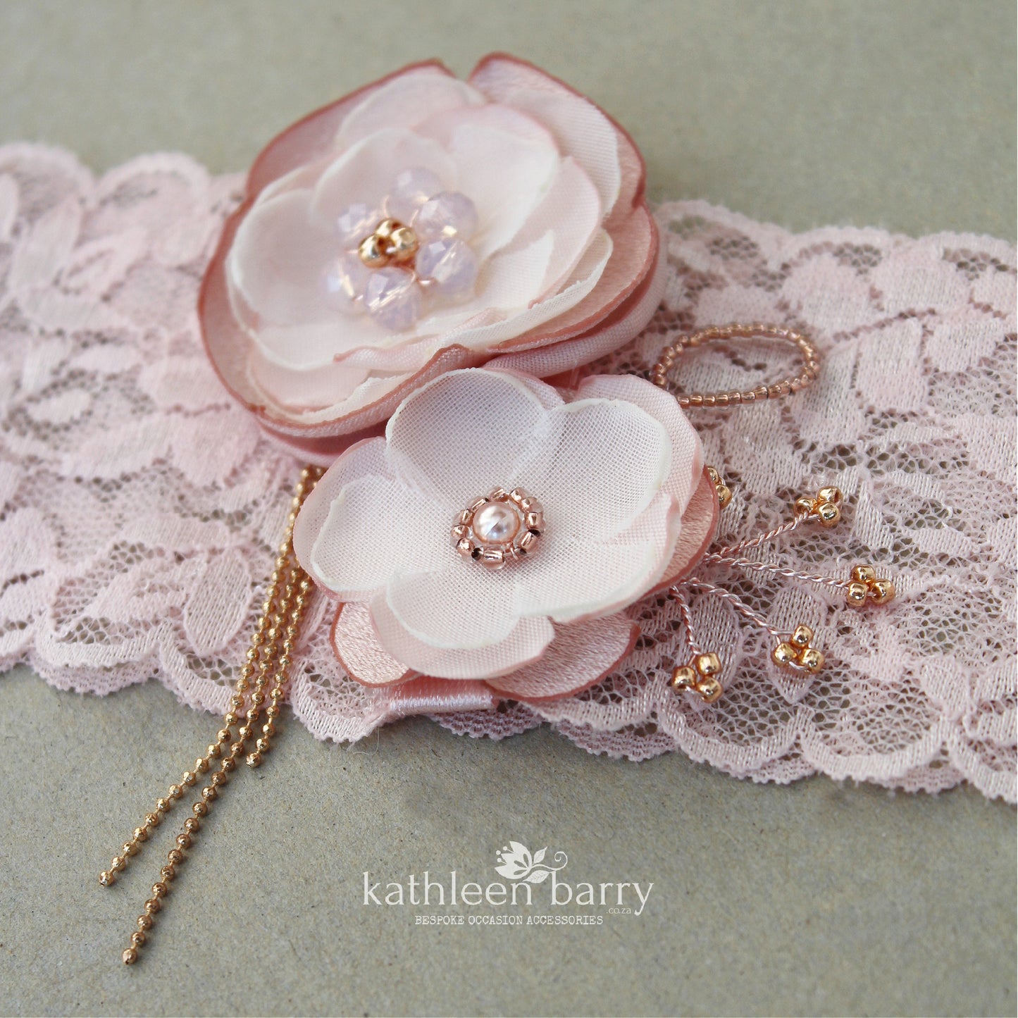 Amy Rose gold Garter - Blush pink and rose gold tones Custom colors to order