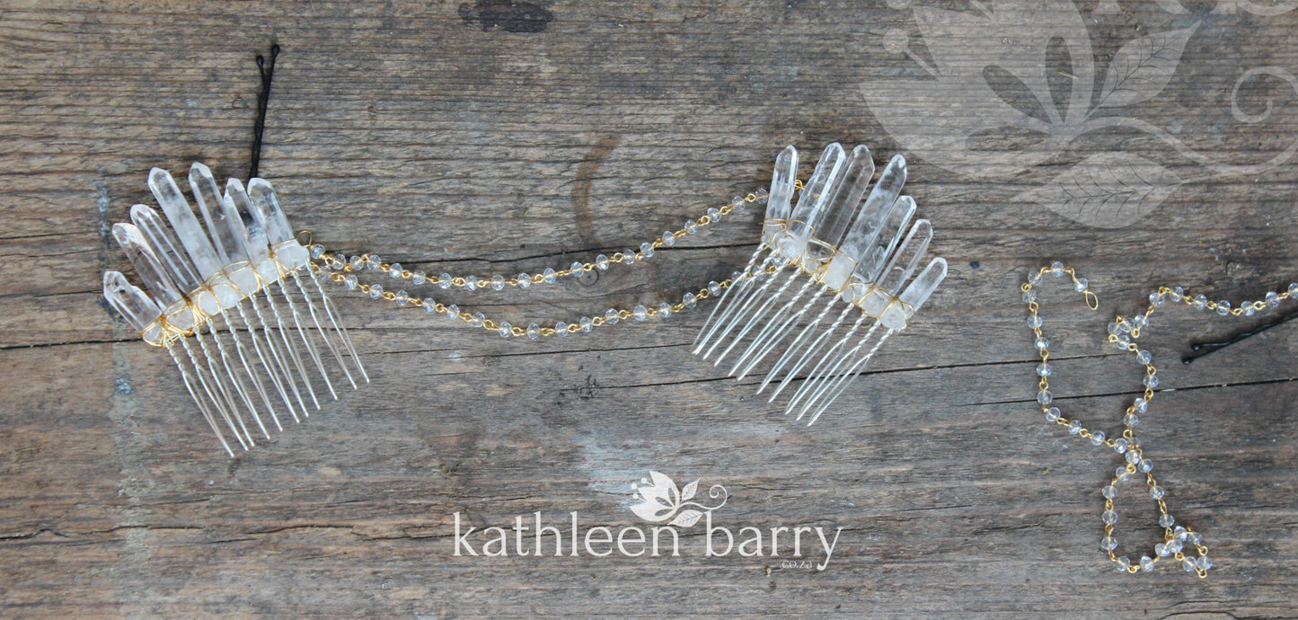 Anerike rose quartz hair combs in gold, silver or rose gold - sold individually