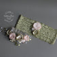 Anique Garter sage green & ivory/white or pink flower detail - Custom colors to order