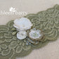 Anique Garter sage green & ivory/white or pink flower detail - Custom colors to order