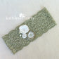 Anique Garter sage green & ivory/white or pink flower detail - Custom colors to order