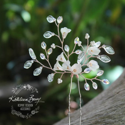 Anli Bridal hair pin rose gold - frosted flowers and pearls - finish options available