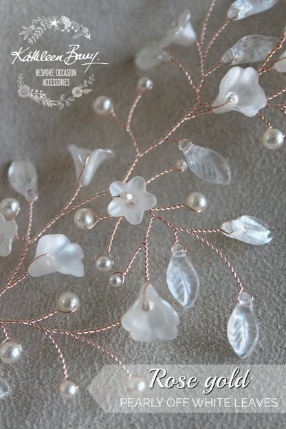 Anli Bridal hair pin rose gold - frosted flowers and pearls - finish options available