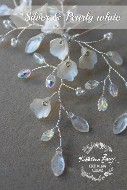 Anli Bridal hair pin rose gold - frosted flowers and pearls - finish options available