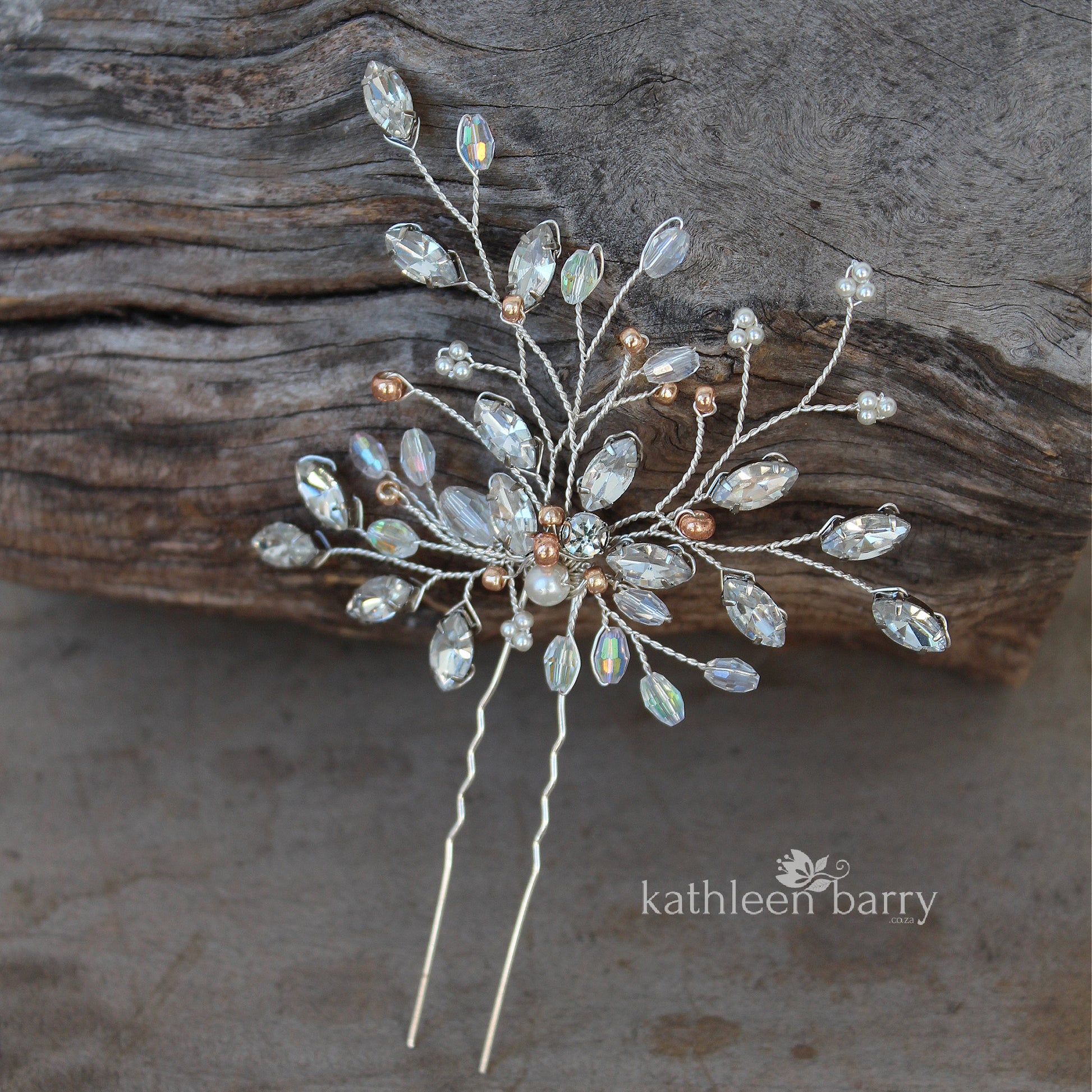 Anna rhinestone and pearl Bridal hair pin finish options available: