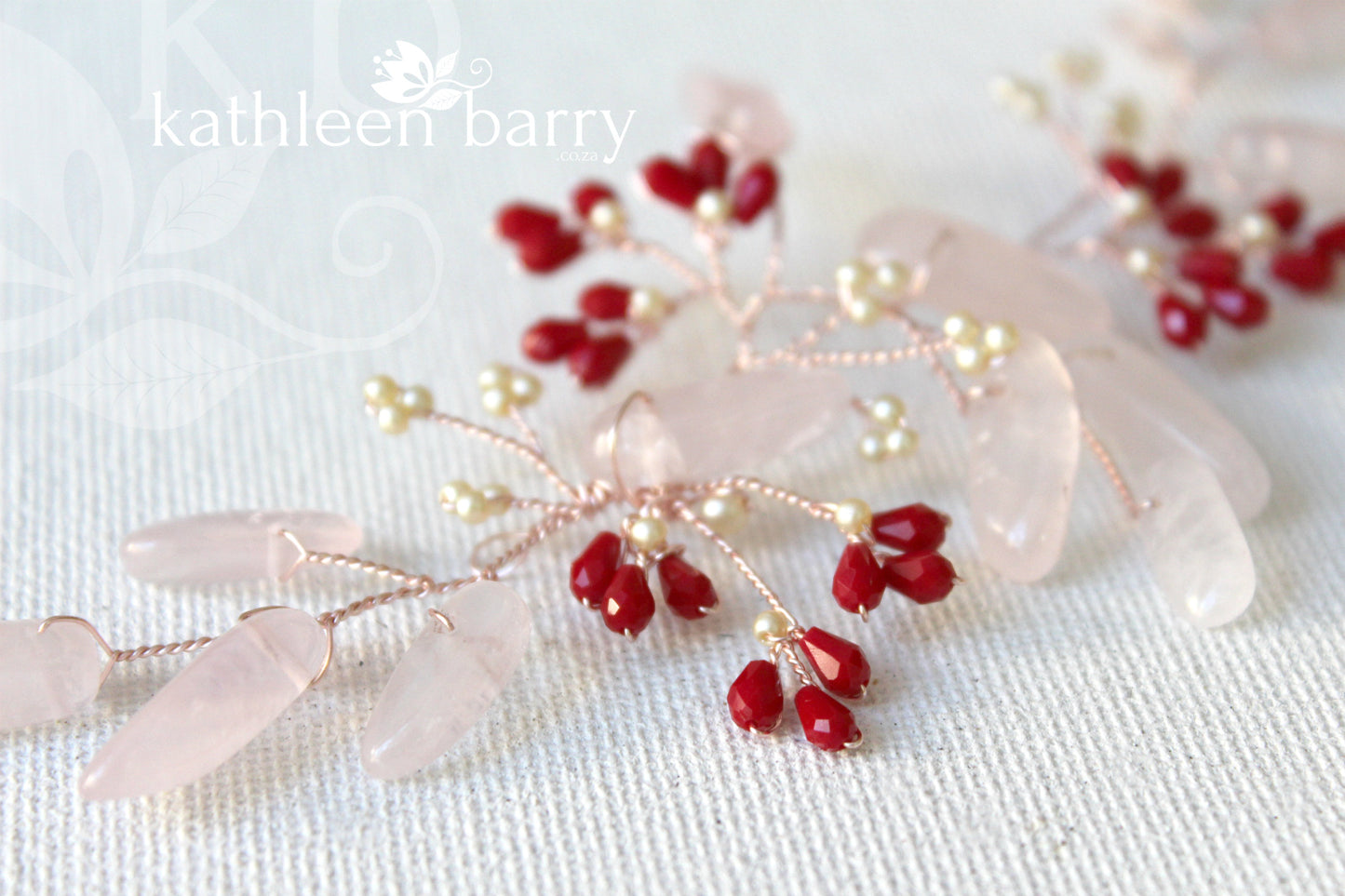 Aratani rose quartz hairpiece - two styles available (sold individually)