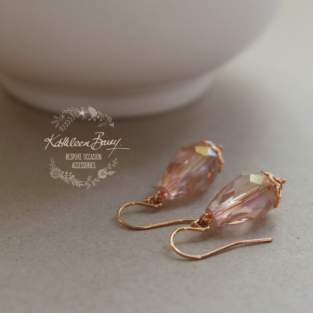Ashley Crystal drop Earrings blush pink - Rose Gold, Silver or Gold finishes available