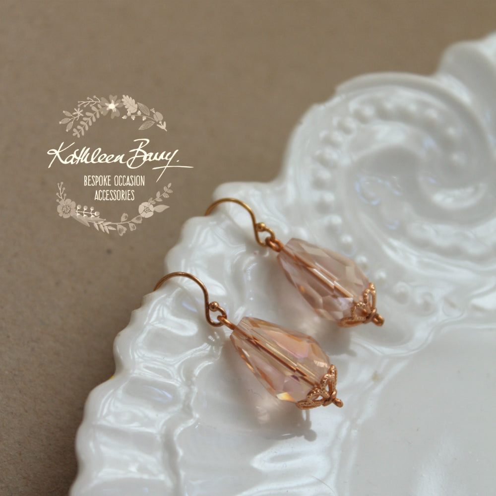 Ashley Crystal drop Earrings blush pink - Rose Gold, Silver or Gold finishes available