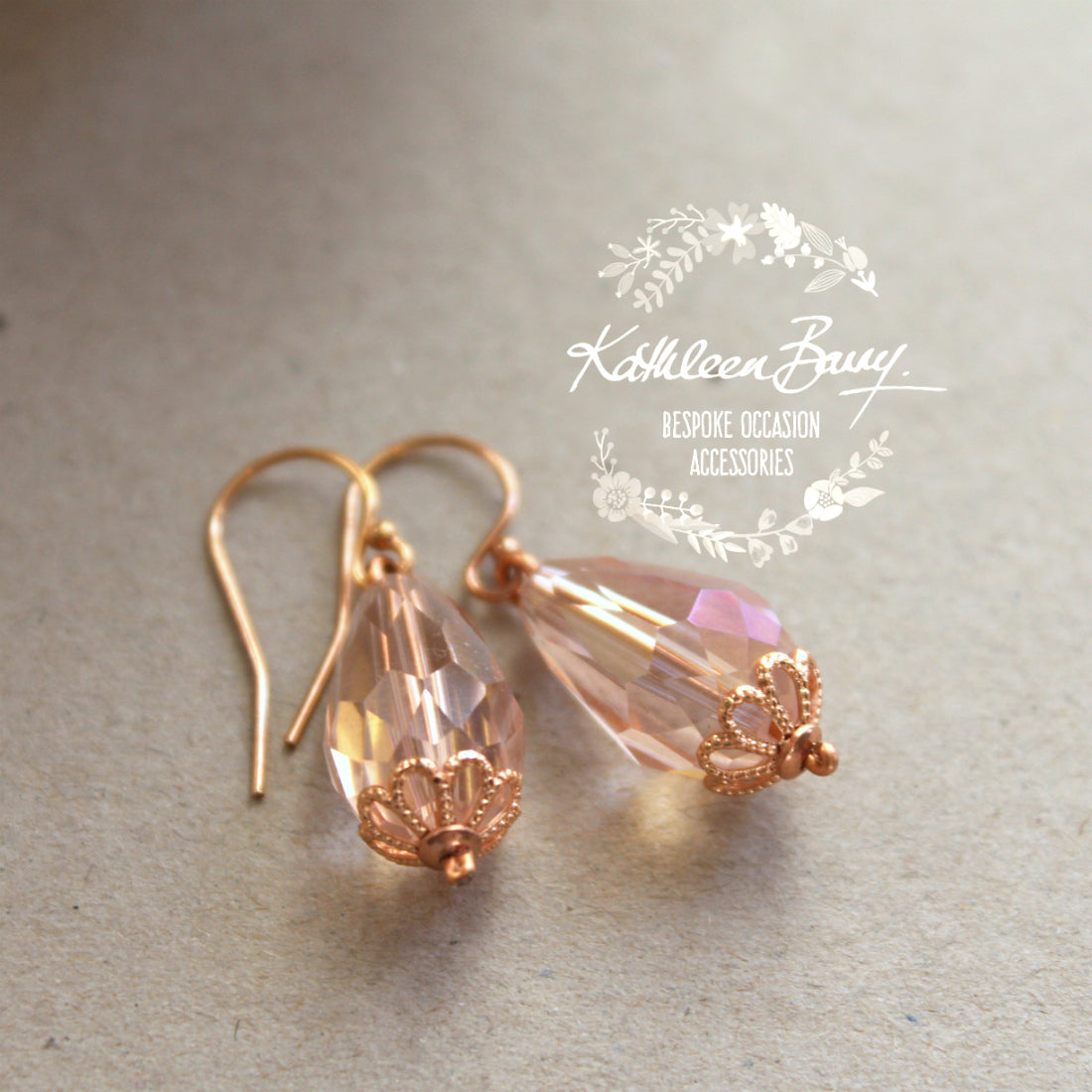 Ashley Crystal drop Earrings blush pink - Rose Gold, Silver or Gold finishes available