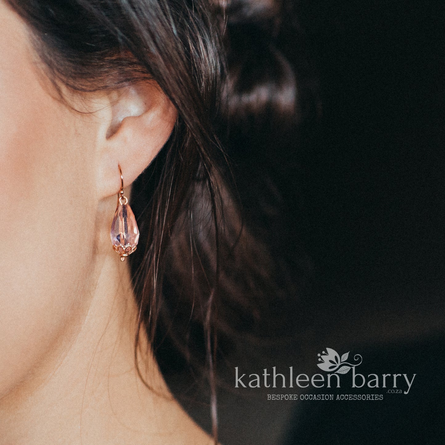 Ashley Crystal drop Earrings blush pink - Rose Gold, Silver or Gold finishes available