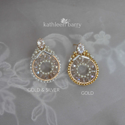 Berdean beaded hoop stud earrings - Champagne, silver & gold - Custom colors available