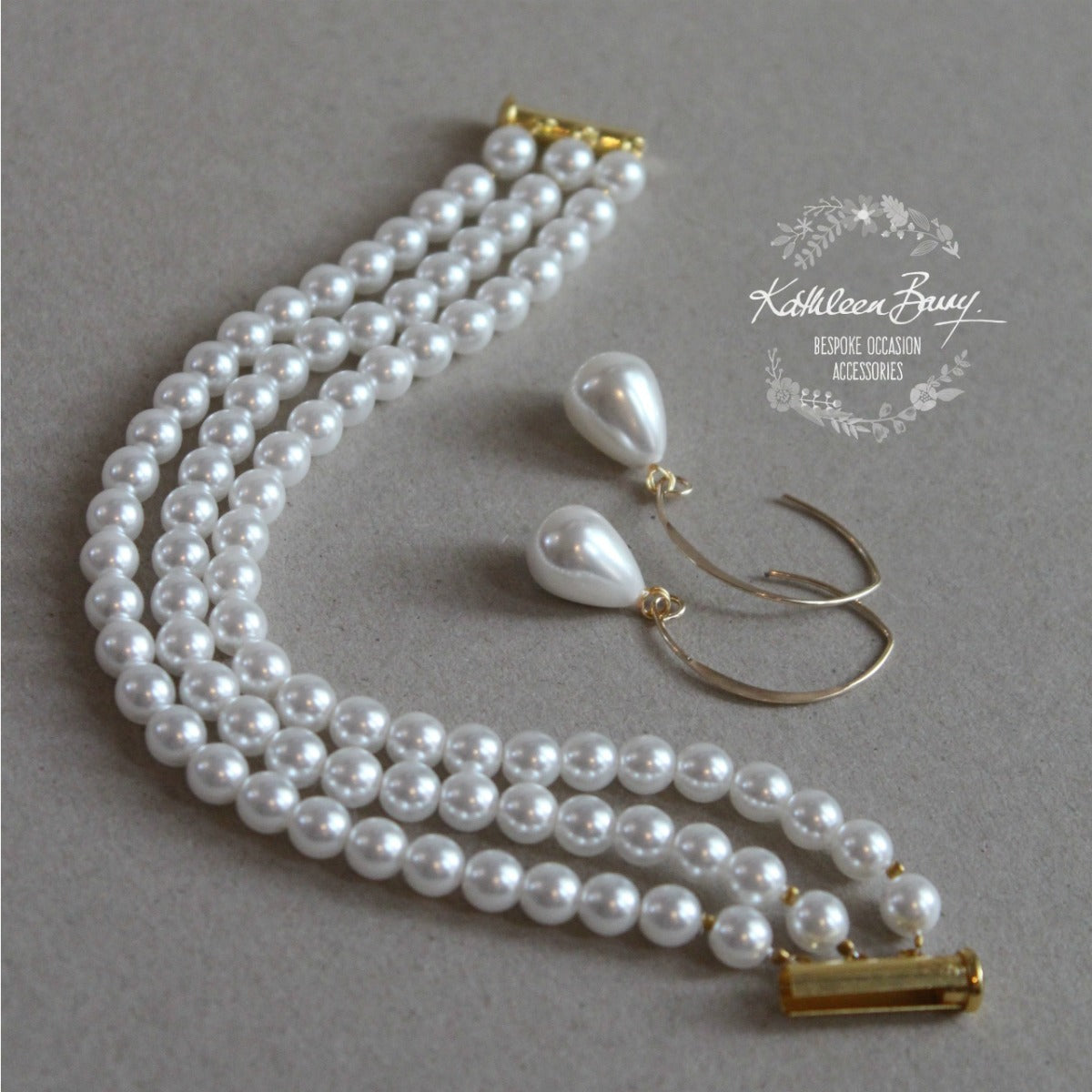 Belinda triple strand pearl bracelet - Options pearl & clasp colors