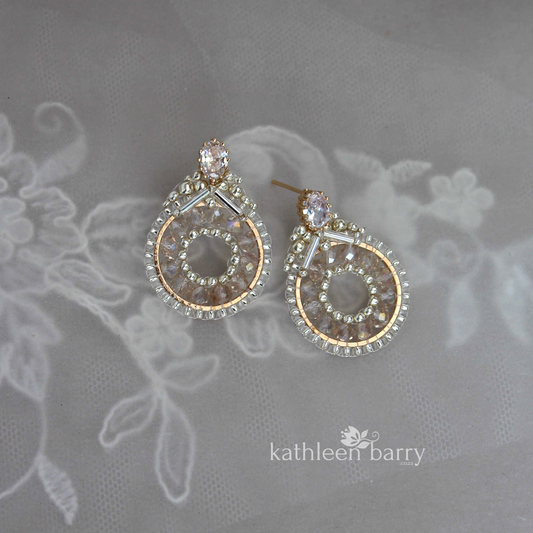 Berdean beaded hoop stud earrings - Champagne, silver & gold - Custom colors available