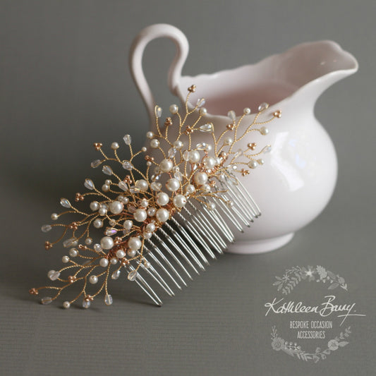 Beth Hair Comb with dainty, crystal & pearl detailing - Available in Gold, rose gold & Silver