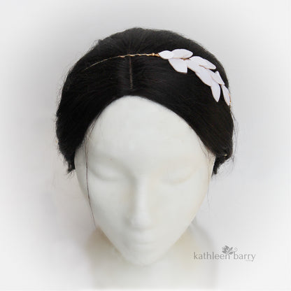 Bianca taffeta leaf headband with metallic trim - rose gold, gold or silver